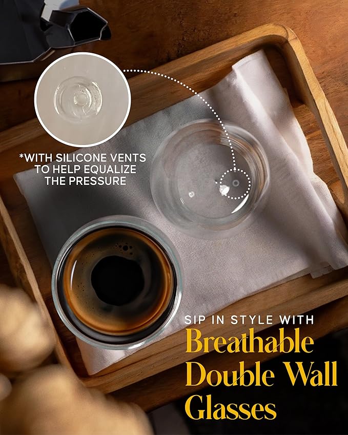 Kitchables Double Walled Glass Coffee Mugs Set of 2, 15oz Insulated Glass Coffee Mugs for Cappuccino, Latte, Tea, Espresso - Latte Cup - Tazas Para Cafe - Bloomnest