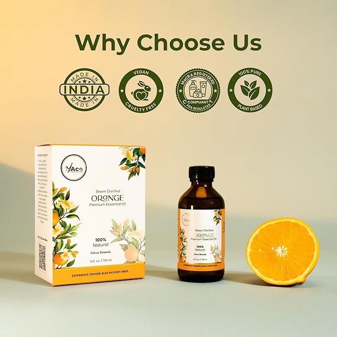 MyAce Orange Essential Oil – 100% Pure & Natural Cold-Pressed Sweet Orange Oil – 4 fl oz Amber Glass Bottle with Dropper – Aromatherapy, Diffuser, Candle & Soap Making, Skin & Hair Care