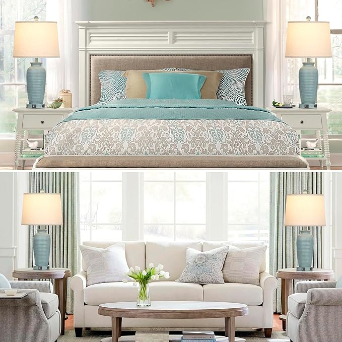 25" Farmhouse Jar Table Lamps Set of 2, 3 Way Touch Control Rustic Bedside Lamps with USB A+C Ports & AC Outlet, Pot Nightstand Lamps for Bedroom Living Room (LED Bulbs Included) - Bloomnest