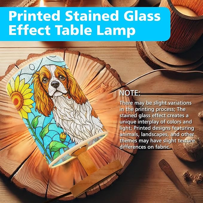 Cavalier King Table Lamp LED 3-Color Pressed Bedside, Dog Shade Lamp with Wood Base for Bedroom Living Room Desk Office - Bloomnest