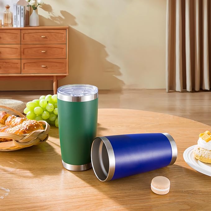 20 oz Tumblers Bulk Stainless Steel Tumbler with Lid Double Wall Vacuum Insulated Coffee Mug 20oz Powder Coated Cup for Hot and Cold Drinks, Dark Green, 12 pack - Bloomnest