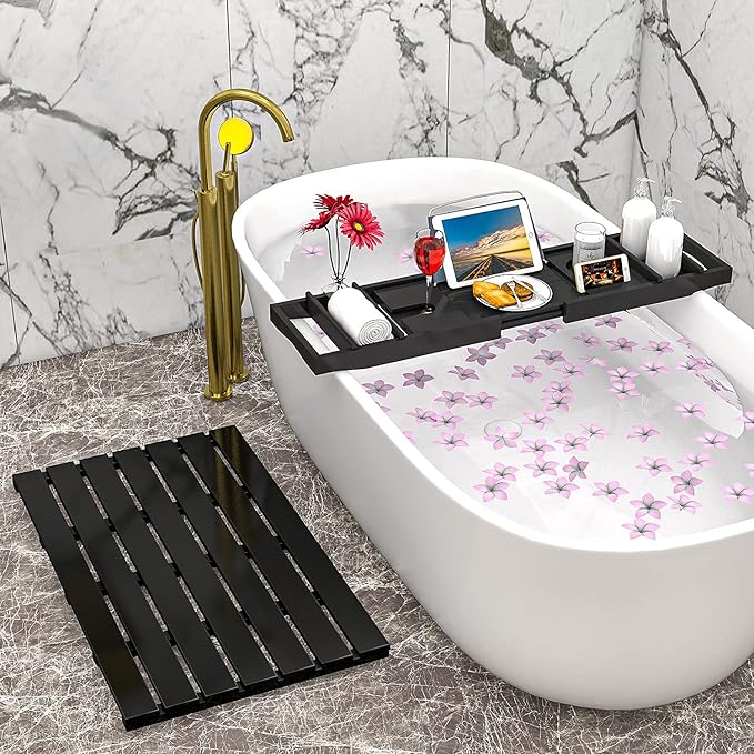 Domax Bathtub Caddy Tray Expandable Bamboo Tub Tray for Luxury Bath with Book Holder and Free Soap Dish Black - Bloomnest