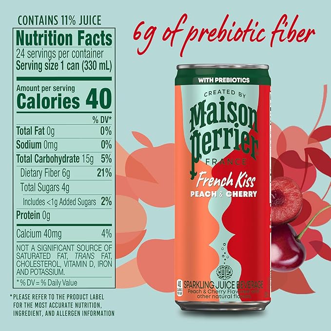 Maison Perrier French Kiss Sweetened Sparkling Juice Beverage, Peach & Cherry Flavors With Real Fruit Juices, 24Pk - Bloomnest