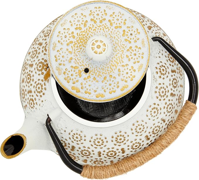 Juvale Stovetop Cast Iron Tea Kettle with Infuser - Superior Heat Retention Loose Leaf Tea Pot - Built-In Teapot with Strainer - Includes Trivet & Infuser Kettle - White, 27 Oz (800 ml) - Bloomnest