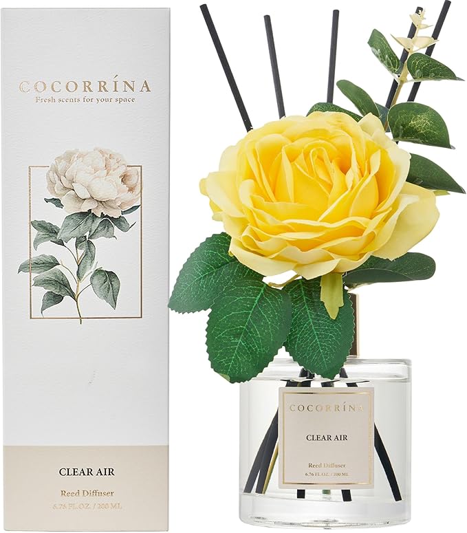 Cocorrina Reed Diffuser Set, Flower Reed Diffuser Clear Air 6.7 oz, Scented Diffuser with Sticks Home Fragrance Essential Oil for Bathroom Shelf Decor, Living Room, Large Room, 1pack - Bloomnest