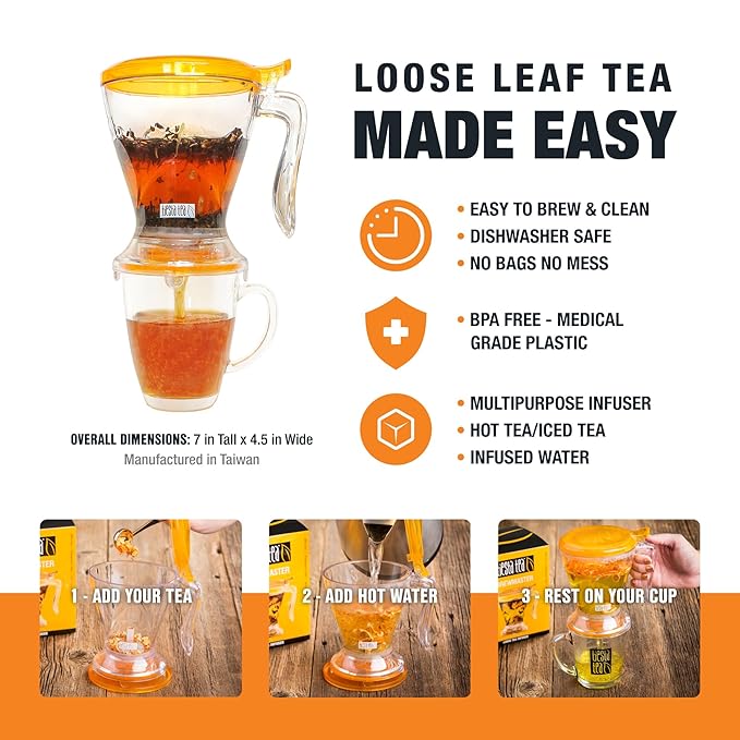 Tiesta Tea Brewmaster Coffee Infuser, Large Stainless Steel Strainer for Loose Leaf Tea, Fine Mesh Bottom Dispensing, Microwave & Dishwasher Safe, Reusable Steeper, Loose Leaf Holder, 16 Oz - Bloomnest