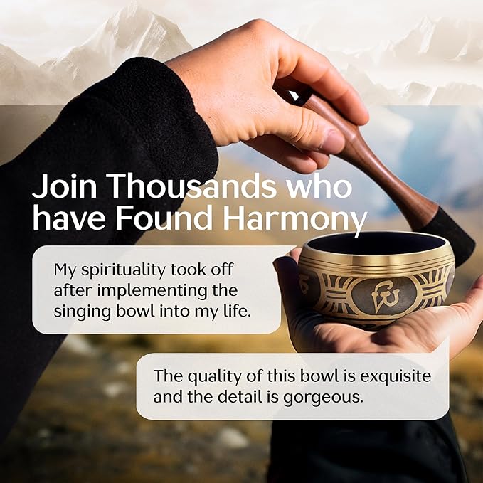 Handmade Tibetan Etched Singing Bowl Set with Case – Meditation Bowl & Sound Bowl with Cushion, Mallet & Guide – Portable Sound Therapy Tool – Sound Bath Accessories – Mindfulness Gift Ideas - Bloomnest