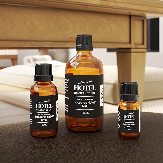 AirScent Hotel Diffuser Oil No. 1023 Inspired by The Baccarat Hotel Scent - Love Affair Fragrance Oil for Ultrasonic and Waterless Diffusers and Crafting - 10 mL, 0.34 fl oz Glass Bottle with Dropper Airscent