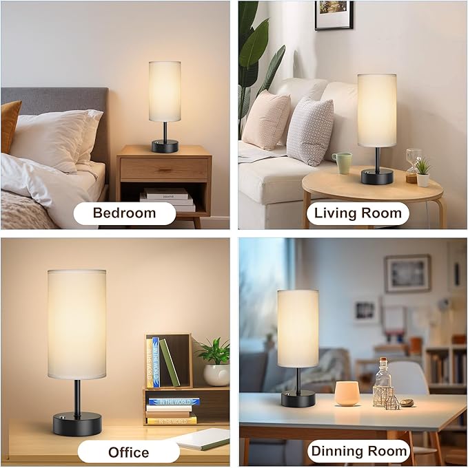 ROTTOGOON Cordless Table Lamp Touch Control Dimmable Small Bedside Table Lamps with Beige Fabric Shade 5000mAh Rechargeable Battery Powered Desk Lamp for Bedroom,Home,Office,Dorm-Black - Bloomnest