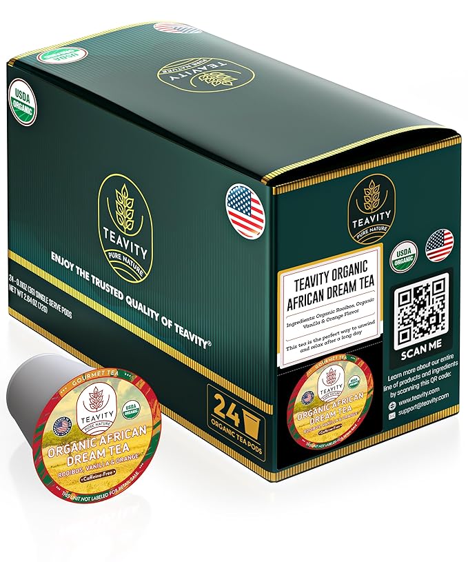 Organic Rooibos Tea Pods with Vanilla & Orange - Naturally Decaf Tea - African Dream by Teavity (24 Tea Pods) - Bloomnest
