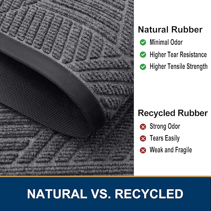 Smiry Front Door Mat Outside Entrance, Heavy Duty Sturdy Natural Rubber Doormat, Trap Dirt and Moisture, Easy Clean Low Profile Mats for Indoor Outdoor Entry, Irregular Triangle (29.5x17, Light Grey) - Bloomnest