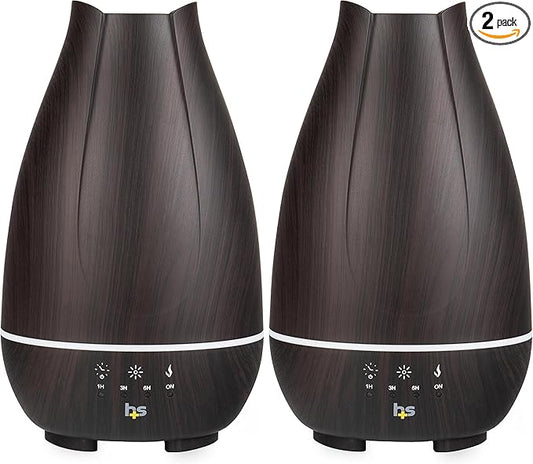 HealthSmart Essential Oil Diffuser, Cool Mist Humidifier and Aromatherapy Diffuser with 500ML Tank Ideal for Large Rooms, Adjustable Timer, Mist Mode and 7 LED Light Colors, Brown (Pack of 2) - Bloomnest
