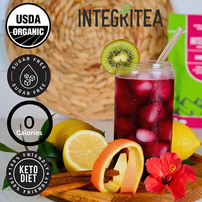 IntegriTEA Organic Hibiscus Tea Bags for Hibiscus Iced Tea - 6-Bag Unsweetened Iced Tea Pack for 6 Gallons of Tea - Hot or Cold Brew Iced Tea Bags - Bloomnest