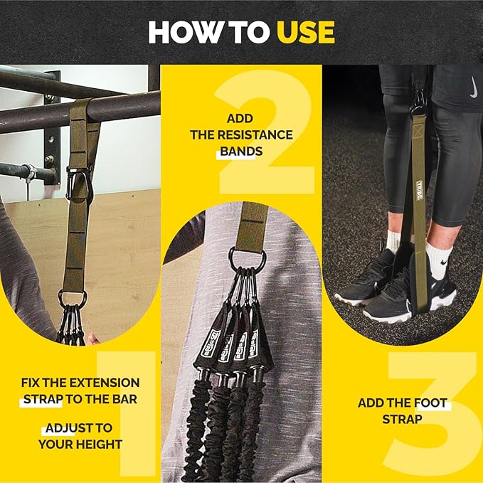 Pull Up Assistance Bands Set - 4 Heavy-Duty Pull Up Bands, Height Adjustable Strap & Comfortable Foot Strap - Stackable Pull Up Resistance Bands for Pull Ups - Bloomnest