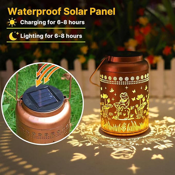 Solar Lanterns Outdoor Waterproof Frog Lazy Pattern Solar Lights Metal Lantern Christmas Garden Frog Decor Art Housewarming Gift for Patio,Yard,Lawn Ornament,Gifts for Women Mom - Bloomnest
