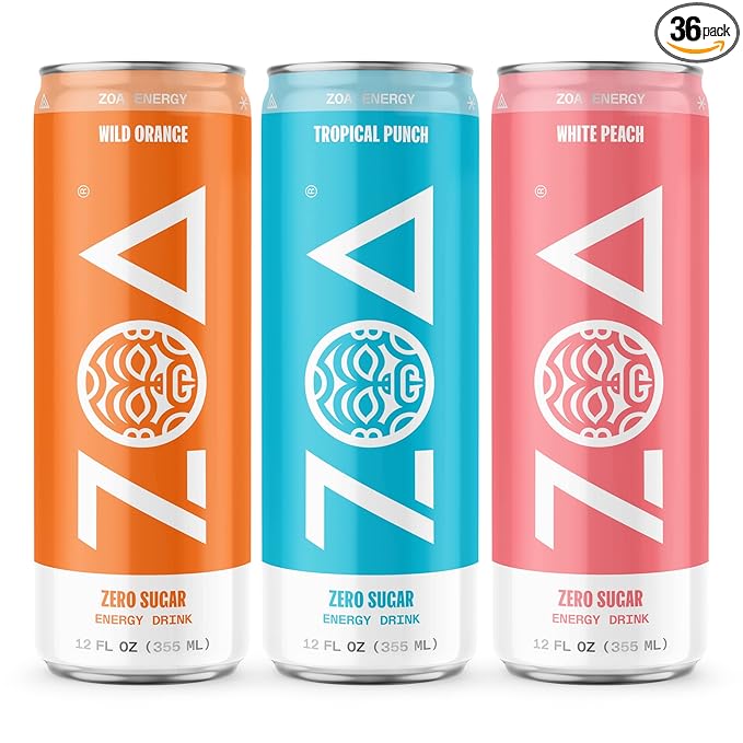ZOA Zero Sugar Energy Drinks, Tropical Taste Pack - Sugar Free with Electrolytes, Healthy Vitamin C, Amino Acids, Essential B-Vitamins, and Caffeine from Green Tea - 12 Fl Oz (Pack Of 36) - Bloomnest