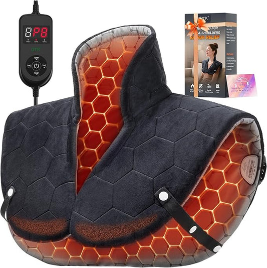 UTK 30s Fast Heating Pad for Neck and Shoulders and Back, 6X Deeper Penetrate, Far Infrared Heated Wrap for Neck and Shoulders Pain Relief, Auto Shut Off, Memory Function, Gifts for Birthday 24"X20" - Bloomnest