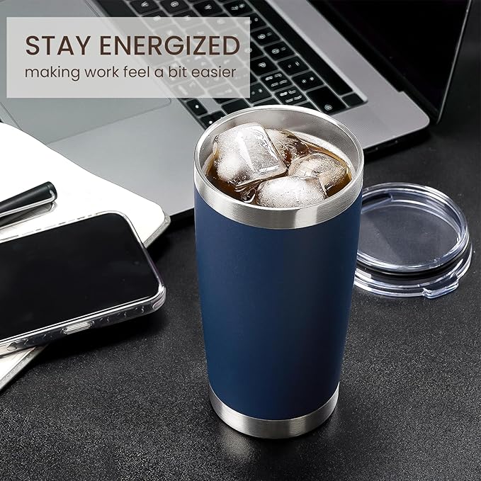 MEWAY 20oz Tumbler 4 Pack Double Wall Vacuum Insulated Travel Mug Bulk, Stainless Steel Tumblers with Lid and Straw, Durable Powder Coated Coffee Cups for Cold & Hot Drinks (Navy, 4) - Bloomnest