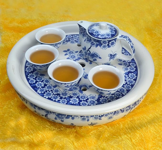 Small Porcelain Teapot, 9oz Tea Pot with Stainless Steel Infuser Classical Chinese Penoy Flower (Love of Butterfly)