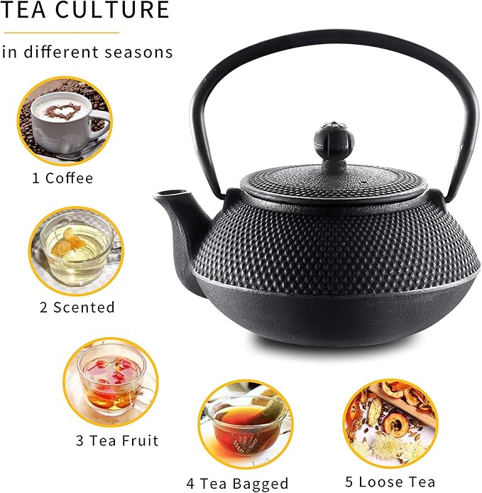 Velaze Cast Iron Teapot Set,Japanese Teapot Heat Preservation with Trivet,Stainless Steel Infuser and 2 Cups,Durable Cast Iron with a Fully Enameled Interior,Beautiful Hammered Design,700ML/23oz - Bloomnest