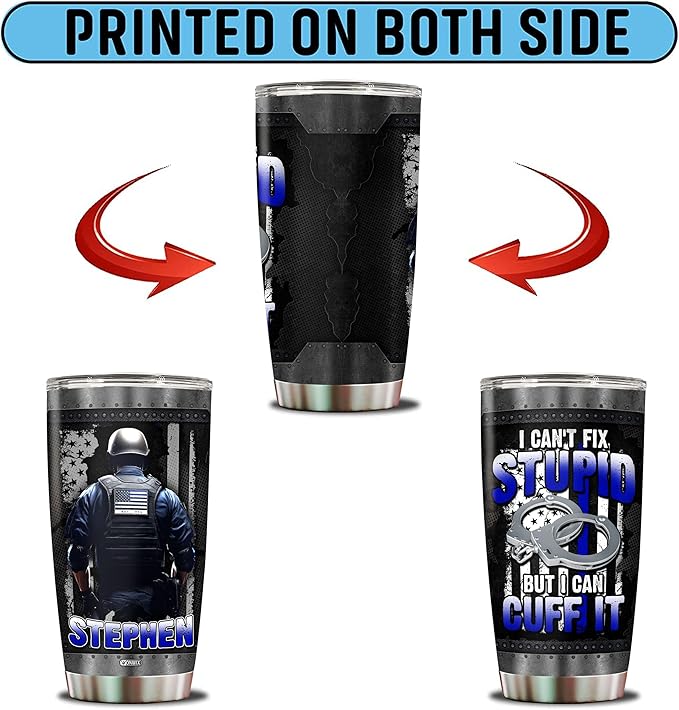 Personalized Police Tumbler Gifts for Men 20oz with Lid Travel Cup Coffee Mug Stainless Steel Insulated Water Bottle Gift for Police Man Dad Father Boy Friends - Bloomnest