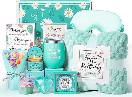 Birthday Gifts for Women Friendship, Unique Happy Birthday Gifts Basket for Mom Her Best Friend Sister Wife Girlfriend Coworker, Luxury Self Care Box Ocean Relaxing Spa Gifts Set for Women w/ Blanket
