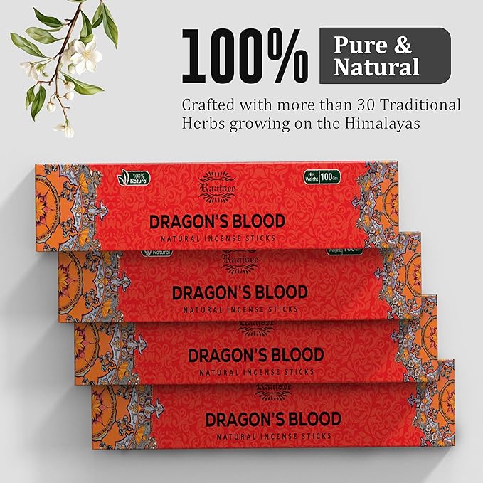 Raajsee Dragons Blood Incense Sticks (180 gm), 100% Pure Organic Natural Hand Rolled Free from Chemicals, (Pack of 12) - Bloomnest