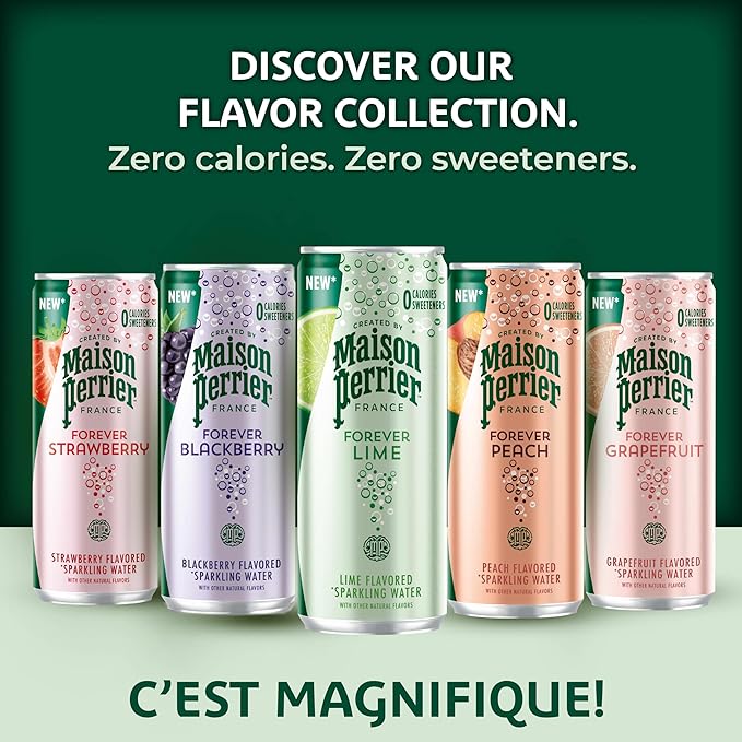 Maison Perrier Forever Peach Flavored Sparkling Water, 11.15 Fl Oz Cans, 8 Count, 3 Pack - Bloomnest