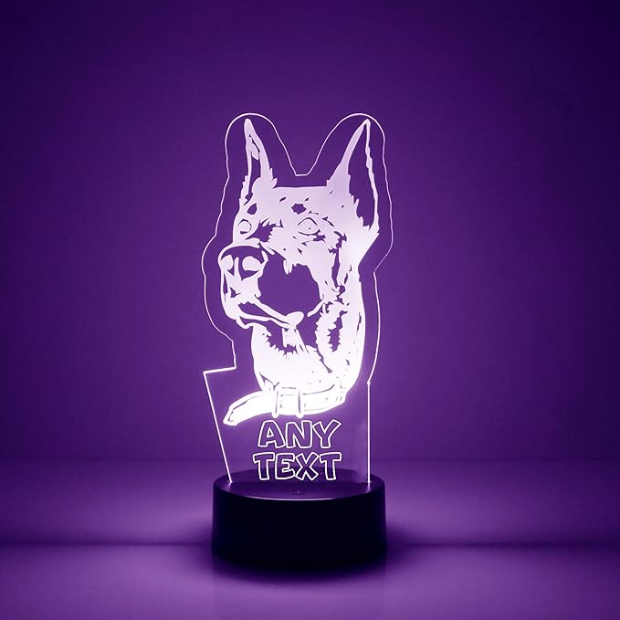 Dog LED Light for Dog Lovers, Custom Engraved with Your Name or Text, Includes Remote with 16 Colors (German Shepherd) - Bloomnest