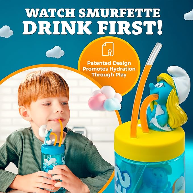 Smurfette Cup, Water Bottle, Tumbler with Lid and Straw, Travel Sippy Cup for Water or Milk, Cups with Lids BPA Free Plastic, 12 oz - Bloomnest