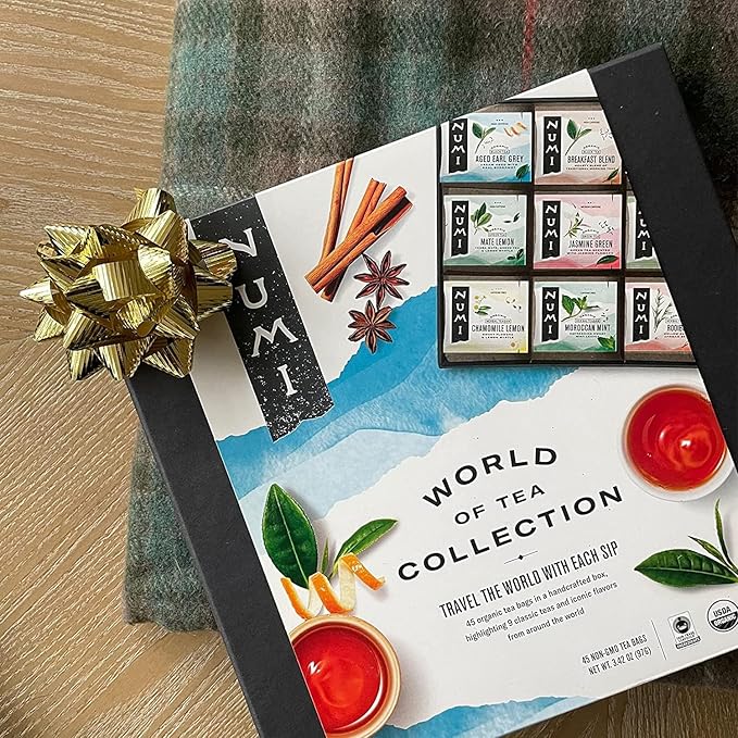 Numi Organic Tea World of Tea Gift Set, 45 Tea Bags, Fair Trade Black, Green, Maté, Rooibos & Herbal Tea Sampler - Bloomnest