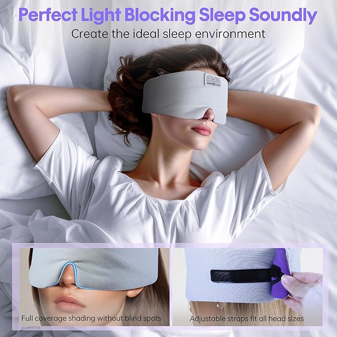 MUSICOZY Ice Silk Sleep Headphones with Bluetooth Mask, Eye Mask for Sleeping in Total Darkness, 5.4 Bluetooth Sleep Mask Sleep Headphones, Soft, Gifts for Men Women (Purple) - Bloomnest