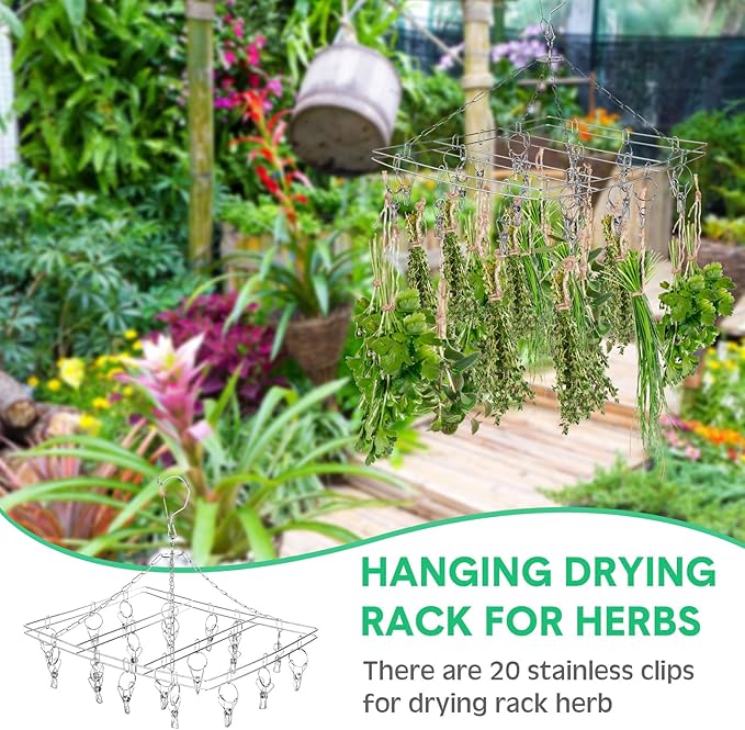 Bokon 4 Pcs Hanging Drying Rack for Herb Macrame Flower with Stainless Clip Dryer Hook for Drying Herb Air Plants Spices Flower Hydroponic Plant Ready to Use with Ceiling Hook(Rectangle) - Bloomnest