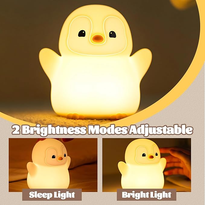 Penguin Nursery Night Light,LED Squishy Silicone Lamp,2 Levels Dimmable Bedroom Nightlight for Kids,Touch Light,Dorm Decor lamp,Baby Boys Girls Gifts (Standing Penguin) - Bloomnest