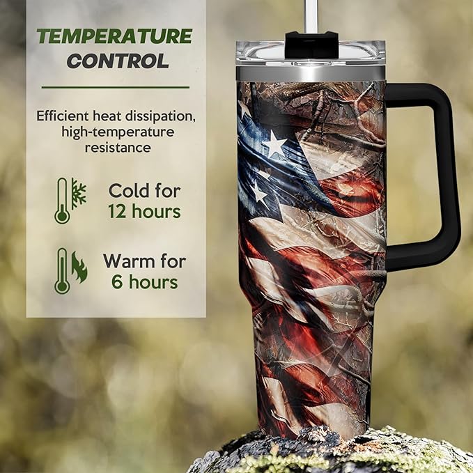 SANDJEST Hunting Tumbler with Handle for Men, Hunter Gifts for Men Dad Grandpa Husband Boyfriend, 40oz Stainless Steel Insulated Tumblers Hunters Gift for Birthday Christmas Fathers Day - Bloomnest