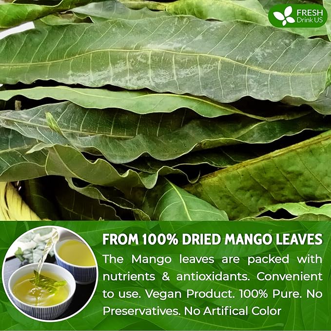 FreshDrinkUS, Premium 140+ Mango Whole Leaves Dried, 100% Natural & Pure from Dried Mango Leaves, Mango Leaf Tea, No Additives, No Caffeine, Vegan - Bloomnest