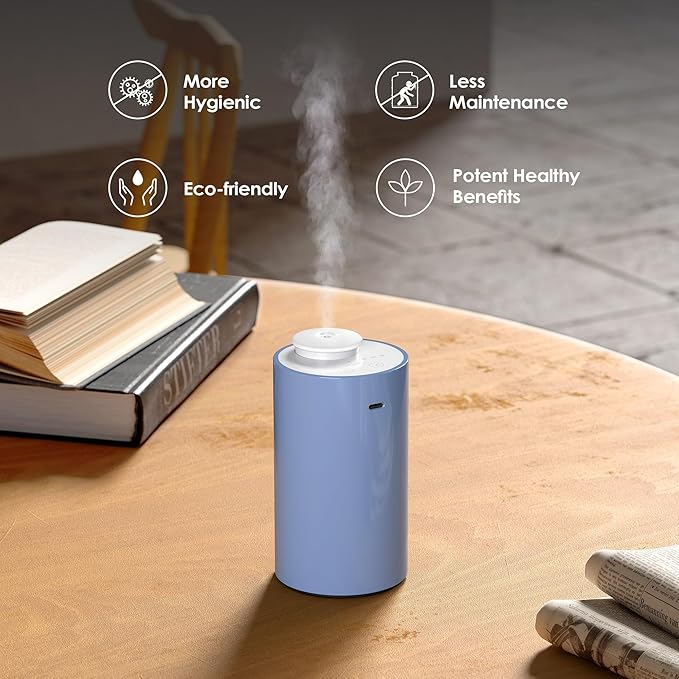 Waterless Diffuser for Essential Oil, Battery Operated Nebulizer, 0.7Fl.Oz./ 20mL Capacity, Mini Scent Air Machine, 3 Countdown Timers & 3 Mist Levels for Home, Room, Car, Office, AN6 Light Steel Blue - Bloomnest