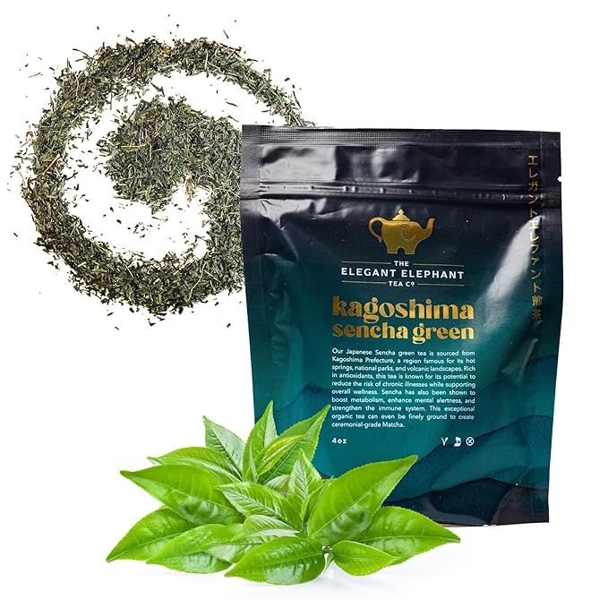 Japanese Sencha Green Tea, Organic Loose Leaf Sencha Tea – Antioxidant & Detox Support – Refreshing Hot or Iced Green Tea – 4 oz Resealable Bag (Makes 50 Cups) – The Elegant Elephant - Bloomnest
