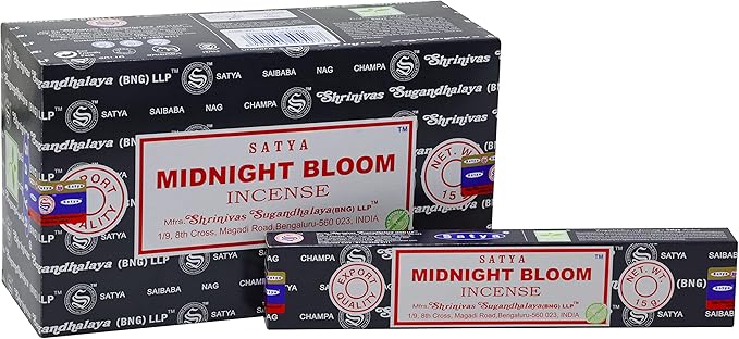 EARTH Satya Midnight Bloom Incense Sticks 15 GMS (Pack of 12) (Green Certified) Indian Perfumed Hand Rolled Agarbatti Perfect for Worship,Relaxation, Medication. Earth