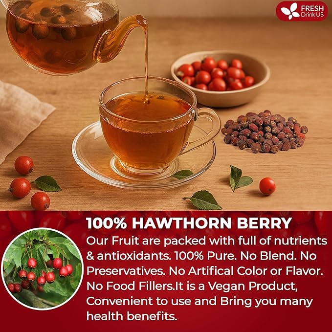 FreshDrinkUS, 16oz Premium Dried Hawthorn Berries – All-Natural, Non-GMO, Perfect for Tea, Smoothies, Baking & Snacking – Healthy, Versatile Superfood - Bloomnest