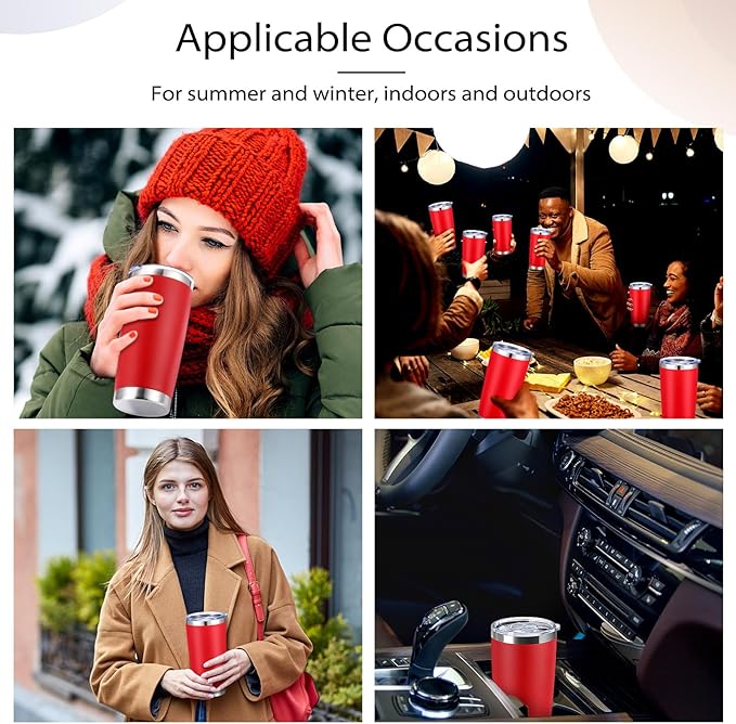 Sieral 36 Packs Stainless Steel Tumbler Bulk with Lid Vacuum Double Wall Insulated Travel Coffee Mug Powder Coated Tumbler Cup for Graduation Wedding Christmas Birthday Party(Red, 20 oz) - Bloomnest