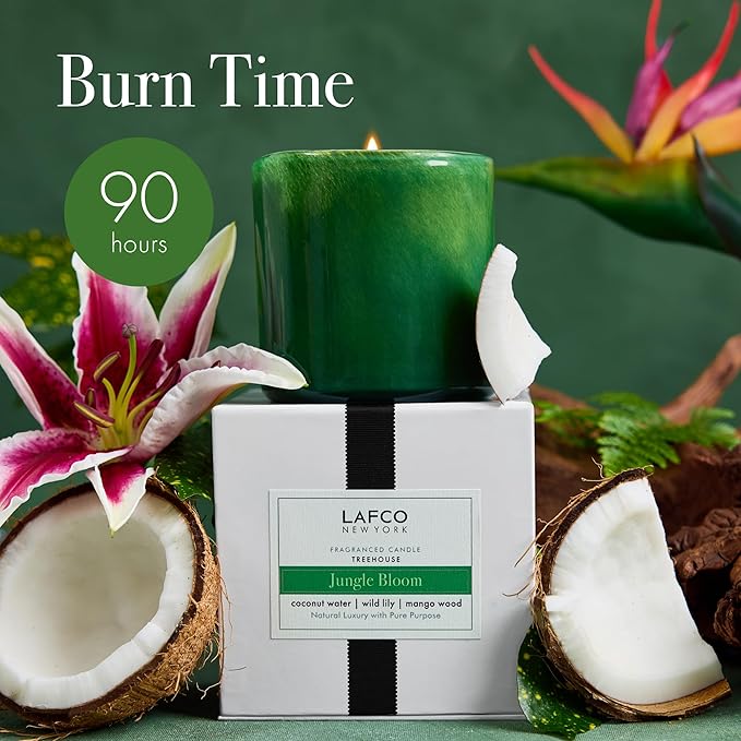 LAFCO New York Signature Candle, Jungle Bloom - 15.5 oz - 90-Hour Burn Time - Reusable, Hand Blown Glass Vessel - Made in The USA - Bloomnest