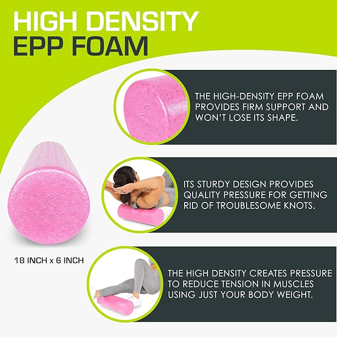 ProsourceFit High Density Foam Rollers 12 - inches Long, Firm Full Body Athletic Massage Tool for Back Stretching, Yoga, Pilates, Post Workout Muscle Recuperation, Black/Blue - Bloomnest