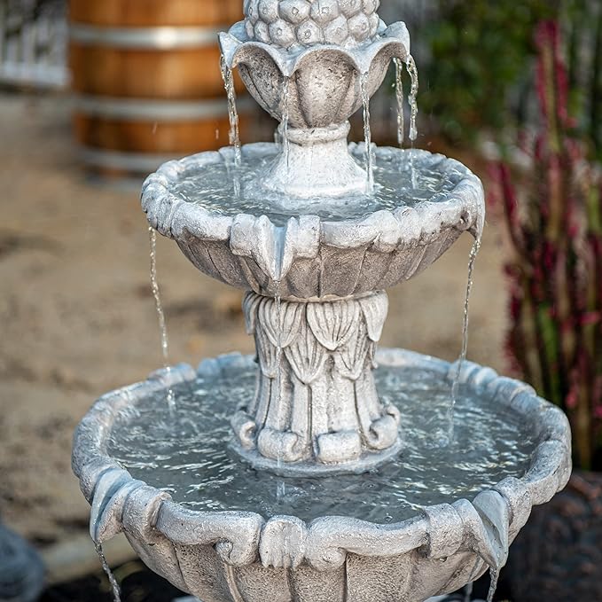 58.3" 3-Tier Outdoor Freestanding Water Fountain - Classic Leaf Design, Large Bird Bath with Pump - Ideal for Yard, Lawn and Garden Décor - Bloomnest