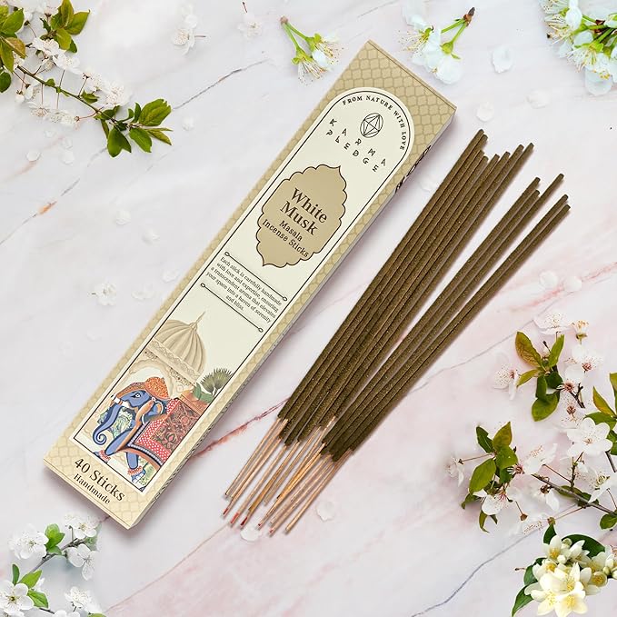 Incense Sticks, White Musk Incense, Made with Natural Ingredients, Hand Rolled Aromatic Masala, 40 Stick Pack, 45-60 Minute Burn Time, Best for Home Fragrance, Meditation, Yoga, Spiritual Healing KARMAPLEDGE
