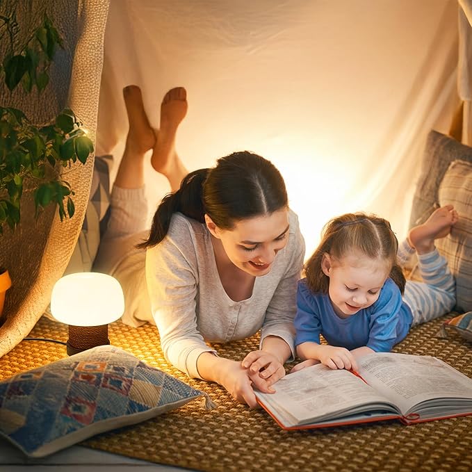 Small Table Lamp for Bedroom-Wooden Base Mushroom Table Lamps,Milky White Glass Shade,Three Adjustable Color Temperatures Modern Cute Unique Side Table and Desk Lighting(H 7.4 in) - Bloomnest