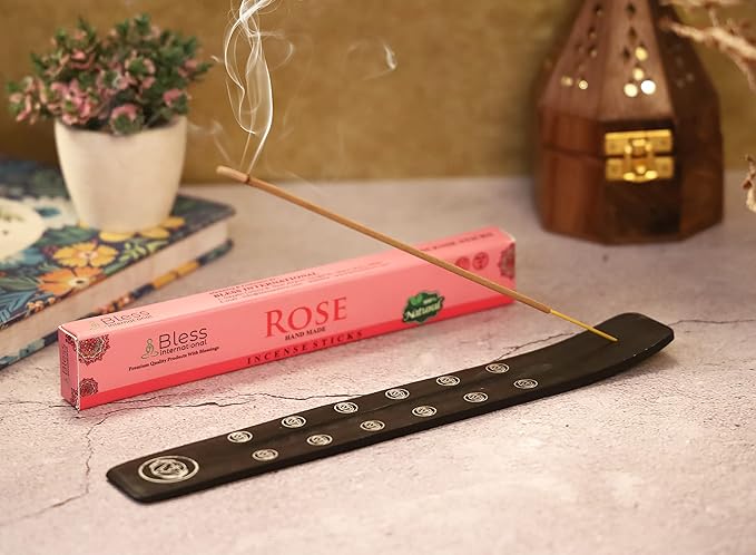 Bless-International Traditional-Handmade-Burner Wooden-Incense-Stick-Holder Ash-Catcher-Stand for-Aromatherapy-Meditation-Yoga (Black Strength) 10 Inches, Pack of 1 - Bloomnest