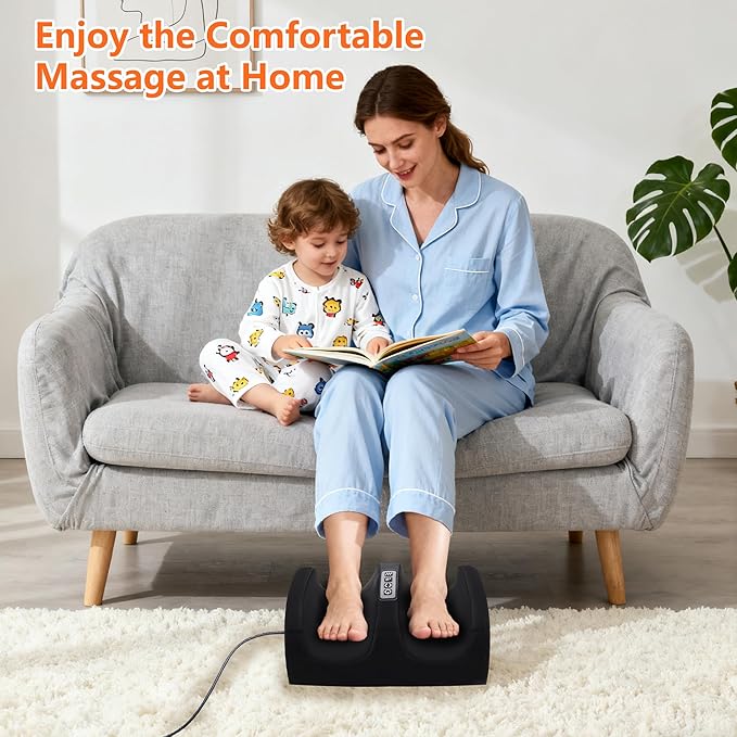 Foot Massager with Heat, Electric Foot and Calf Massager with Roller, Deep Tissue Massage for Plantar Fasciitis, Neuropathy & Pain Relief, Gifts for Women & Men(Black) - Bloomnest