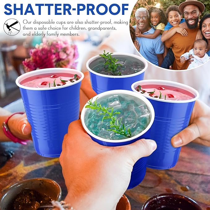 Zopeal 200 Pcs Plastic Cup Bulk 18 oz Disposable Tumblers Wedding Hard Plastic Party Wine Cups Fancy Beverage Drinking Soda Cocktail Glasses for Wedding Birthday Christmas(Blue) - Bloomnest