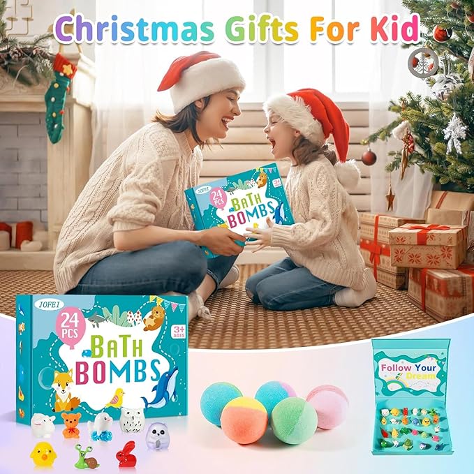 Bath Bombs for Kids with Surprise Inside, 24 Pack Kid Bath Bombs Gift Set, Christmas Gifts for Kids Stocking Stuffers, Kid Bubble Bath Fizzy for Girls Boys with Bath Toys Inside - Bloomnest